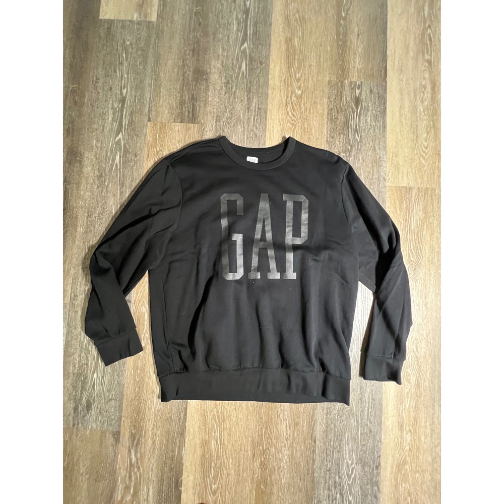 Gap Sweatshirt Mens XL Black Excellent Tonal Logo‎ Crewneck Fleece Pullover